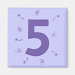 Number Five Purple Stars Ribbons Sparklers Magnets