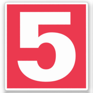 Number Five Red and White Sticker