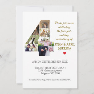 Number Four Custom Photo Wedding Anniversary Invitation