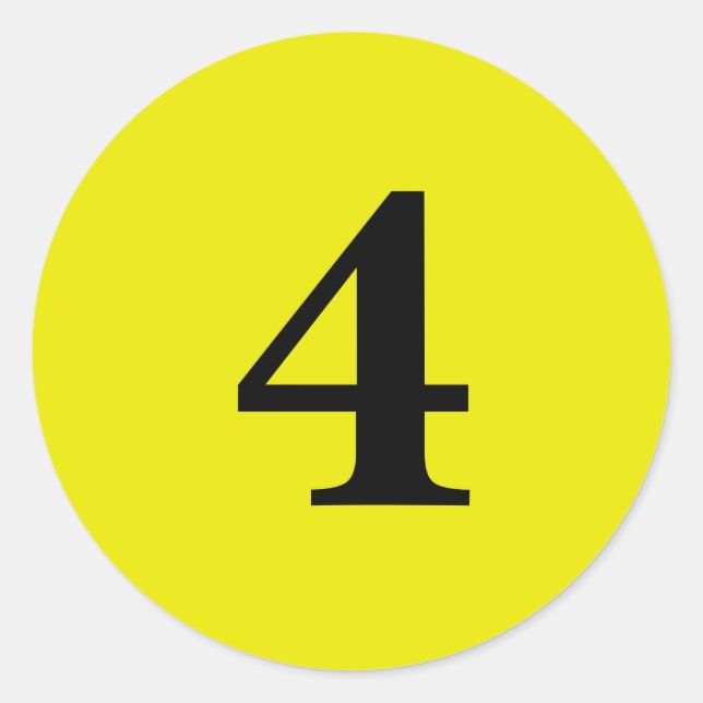 Number Four planning simple 4 yellow black Classic Round Sticker (Front)