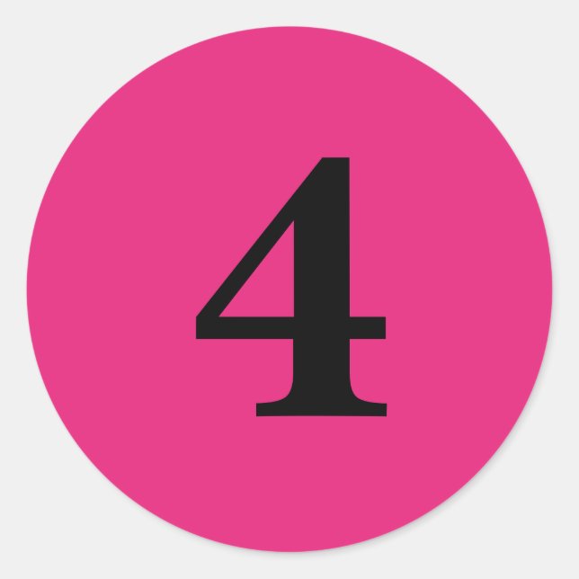 Number Four planning supplies simple 4 pink black Classic Round Sticker (Front)