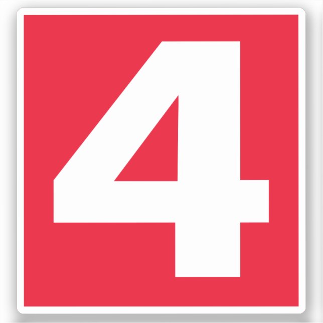 Number Four Red and White Sticker (Front)