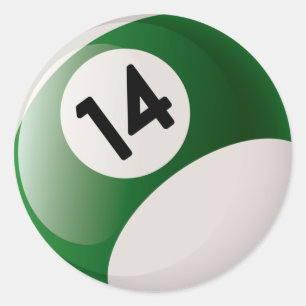 NUMBER FOURTEEN BILLIARDS BALL CLASSIC ROUND STICKER