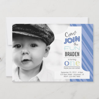 Number Fun FIRST BIRTHDAY photo invitation