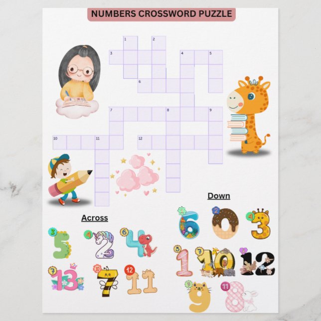 Number & Greeting crossword worksheet for kids Flyer (Front)