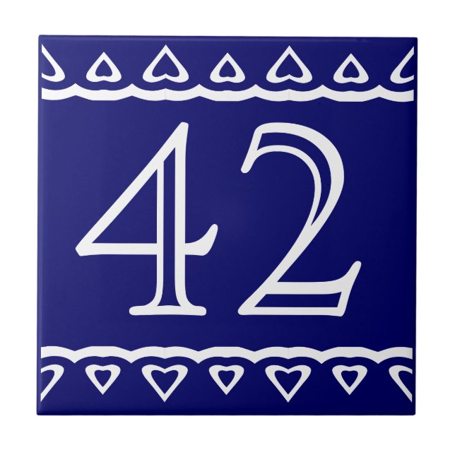 Number - Hearts White on Blue Tile (Front)