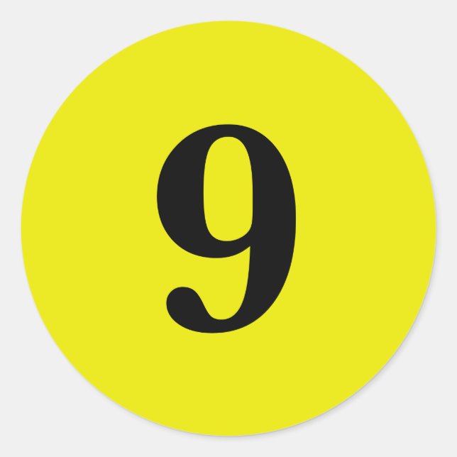 Number Nine planning simple 9 yellow black Classic Round Sticker (Front)