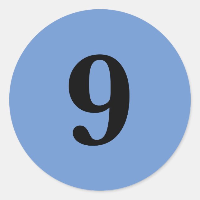 Number Nine planning supplies simple 9 blue black Classic Round Sticker (Front)