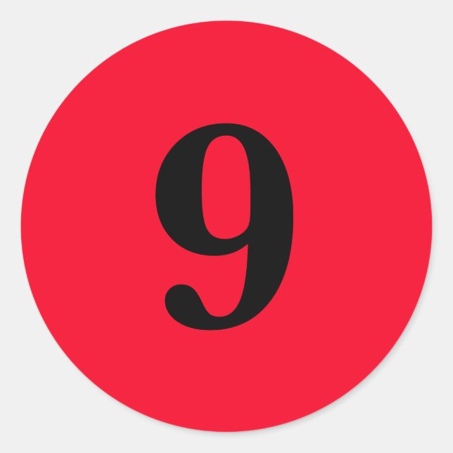Number Nine planning supplies simple 9 red black Classic Round Sticker (Front)