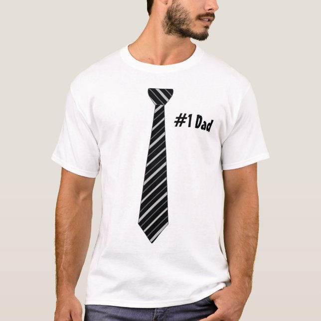Number One #1 Dad Black Stripes Fake Tie T-Shirt (Front)