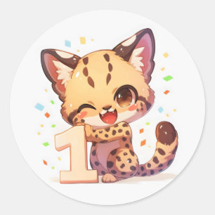 Number One Anime Cat Classic Round Sticker
