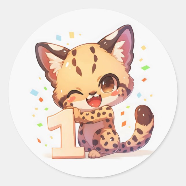 Number One Anime Cat Classic Round Sticker (Front)