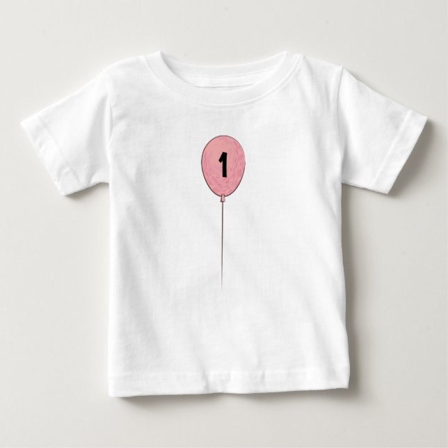 Number One Birthday Pink Balloon Personalised Name Baby T-Shirt (Front)