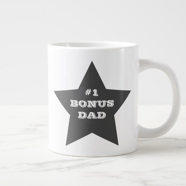 Number One Bonus Dad, #1 Grey Star Large Coffee Mug (Right)