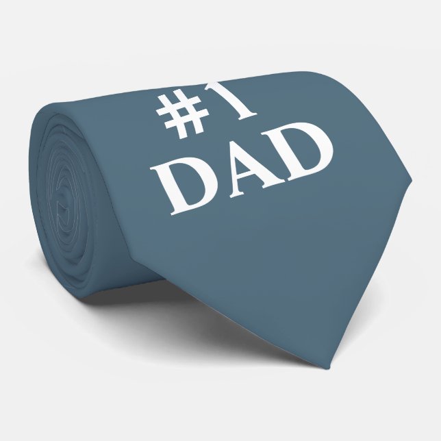 Number One Dad Dusty Blue White Custom Tie (Rolled)