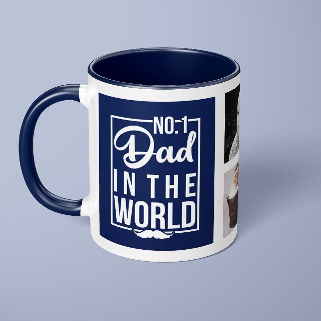 Number One Dad Navy Blue Custom Photo Collage Mug (Creator Uploaded)