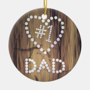 Number One Dad on Wood-look Background Ceramic Ornament