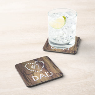 Number One Dad on Wood-look Background Coaster
