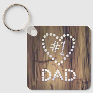 Number One Dad on Wood-look Background Key Ring