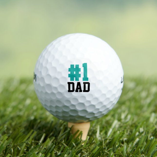 Number One Dad Teal and Black Father's Day Golf Balls (Insitu Tee)