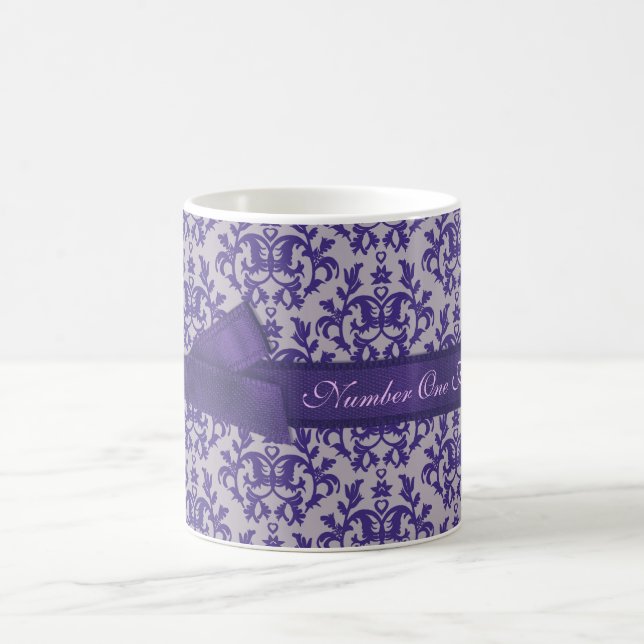 Number One Fashion Mum damask purple grey mug (Center)