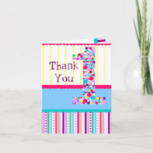 Number One, First Birthday Thank You Card
