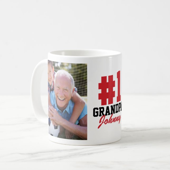 Number One Grandpa 2 Photo Father's Day Coffee Mug (Front Left)