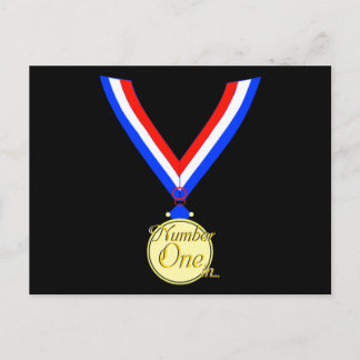 Number one medal winner gold golden postcard
