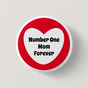 Number One Mom Cute Red White Heart 3 Cm Round Badge