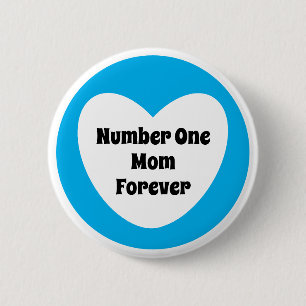 Number One Mom Cute Sky Blue White Heart Button