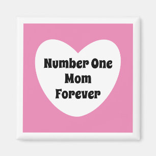 Number One Mum Cute Pink White Heart Magnet