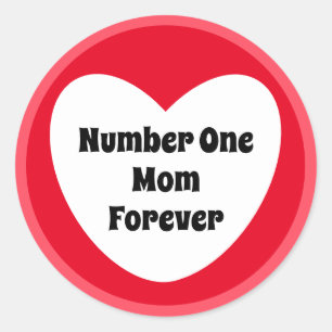 Number One Mum Cute Red White Heart Classic Round Sticker