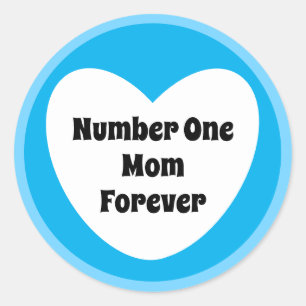 Number One Mum Cute Sky Blue White Heart Classic Round Sticker