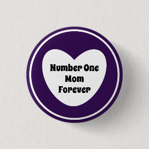 Number One Mum Dark Purple Modern White Heart 3 Cm Round Badge