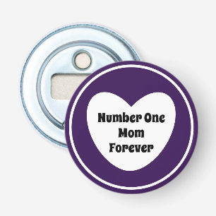 Number One Mum Dark Purple Modern White Heart Bottle Opener