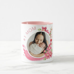 Number One Mum Floral Photo Frame Mothers' Day  Mug