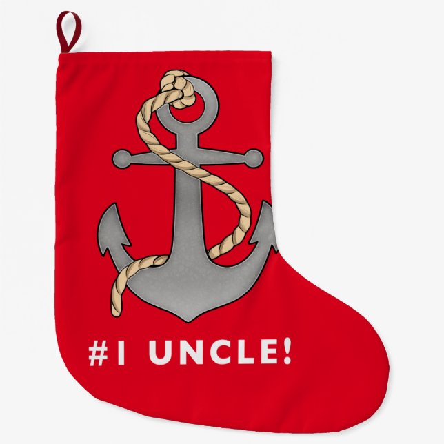 Number One Uncle Anchor with a Rope Large Christmas Stocking (Front)