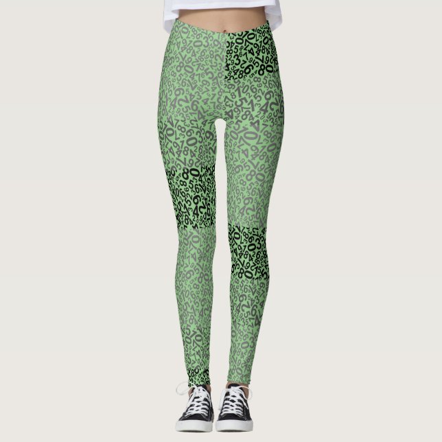 Number pattern 01 w Green BG Leggings (Front)