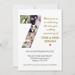 Number Seven Custom Photo Wedding Anniversary  Invitation