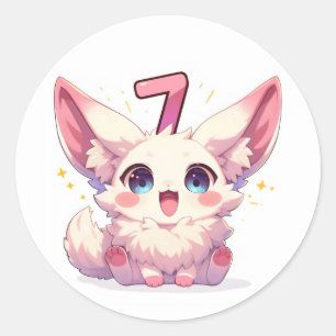 Number Seven Cute Anime Animal Classic Round Sticker
