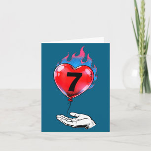 Number seven fire heart balloon matching couple card