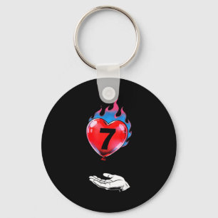 Number seven fire heart balloon matching couple key ring