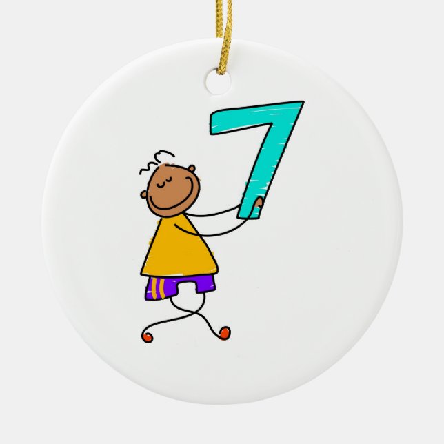 Number Seven Kid Ceramic Tree Decoration (Front)