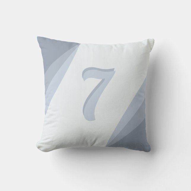 Number Seven on Silver Grey Blue Shades Cushion (Front)