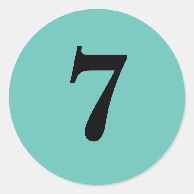 Number Seven planning supplies simple 7 aqua black Classic Round Sticker (Front)