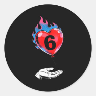 Number six fire heart balloon matching couple classic round sticker
