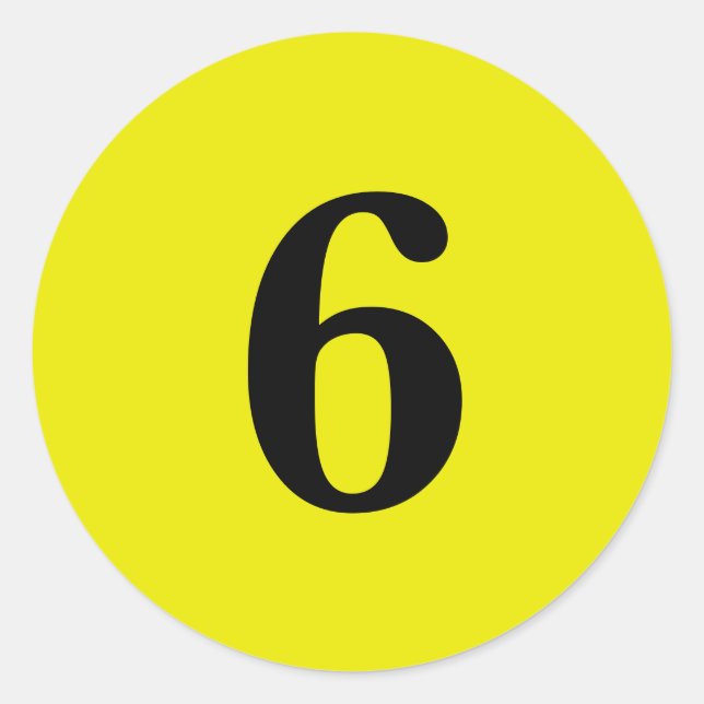 Number Six planning simple 6 yellow black Classic Round Sticker (Front)