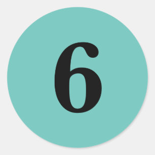 Number Six planning supplies simple 6 aqua black Classic Round Sticker