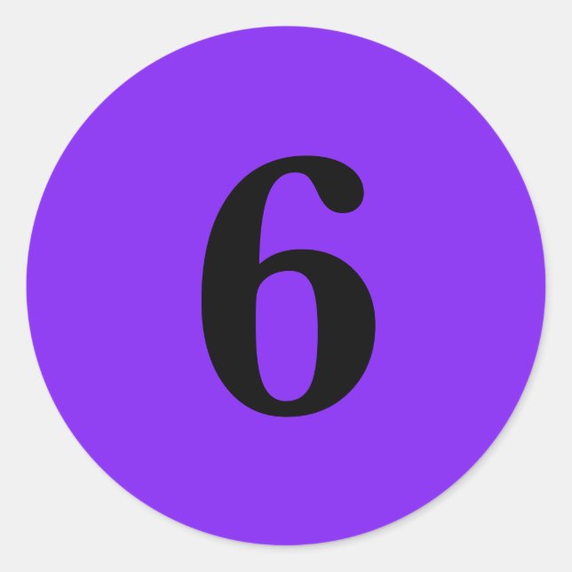Number Six planning supplies simple 6 purple black Classic Round Sticker (Front)