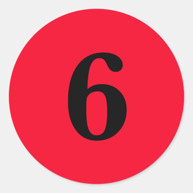 Number Six planning supplies simple 6 red black Classic Round Sticker (Front)
